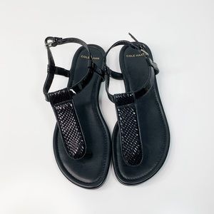 Cole Haan black snake skin embossed thong sandals